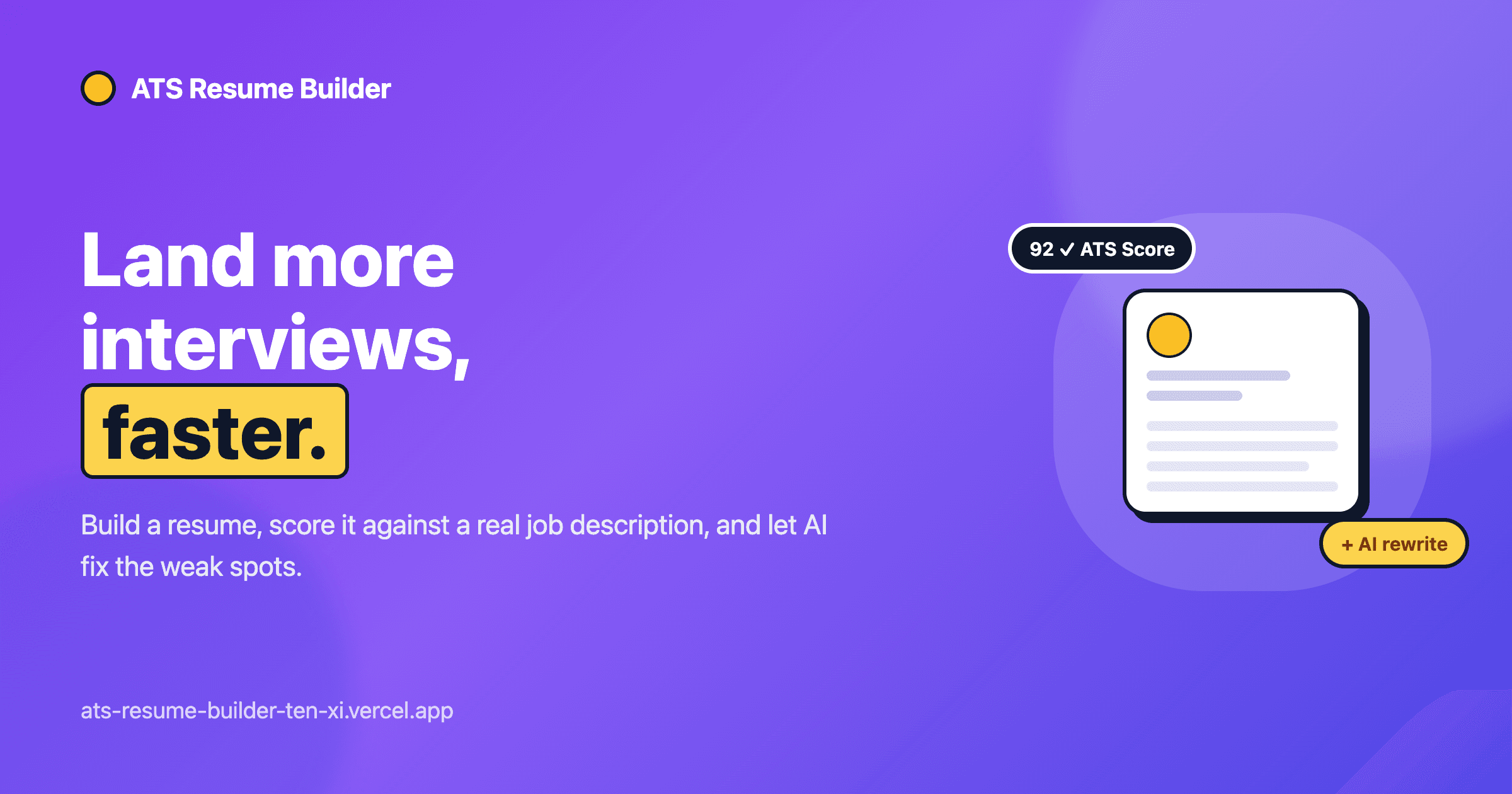 ATS Resume Builder landing page preview